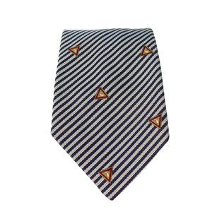CHANEL Diagonal Stripe Silk Silver Navy Necktie w Triangles, Paisleys 55"